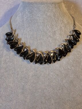 Vintage 60s Barklay Black Luite Leaf Link Choker Necklace